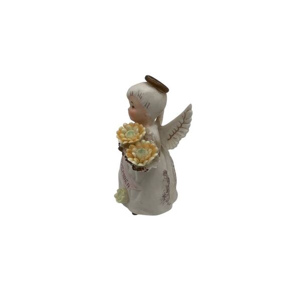 Vintage November Angel Figurine with Chrysanthemums 4" 1950s - Picture 2 of 7